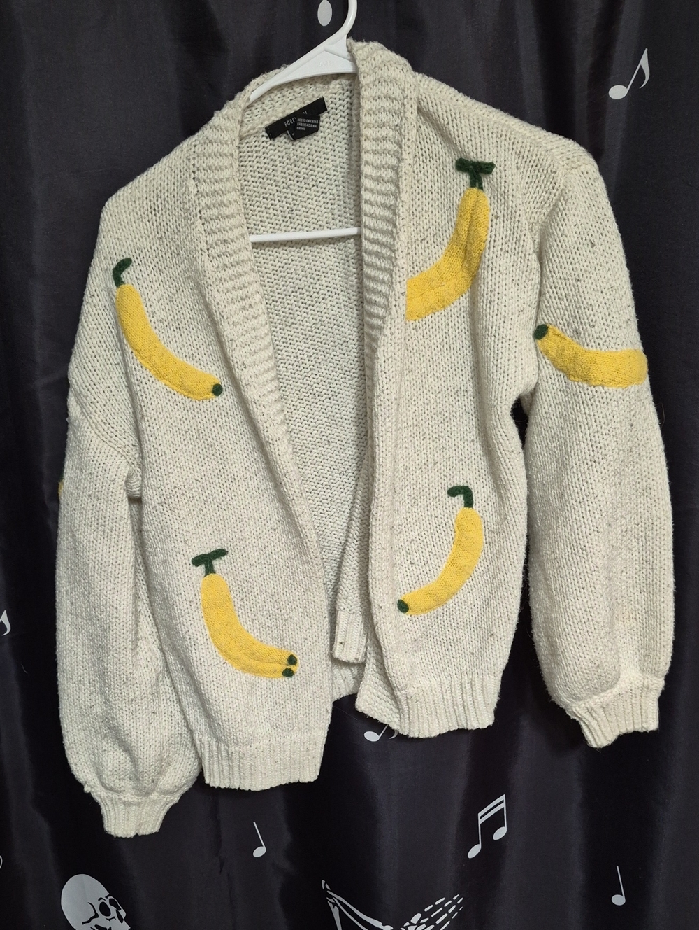 Forever 21 Cream Cardigan Sweater with Yellow Banana Embroidery